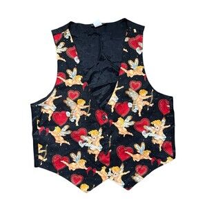 111 Main Womens Valentines Day Cupid Vest Novelty Office Party Kitschy Button L